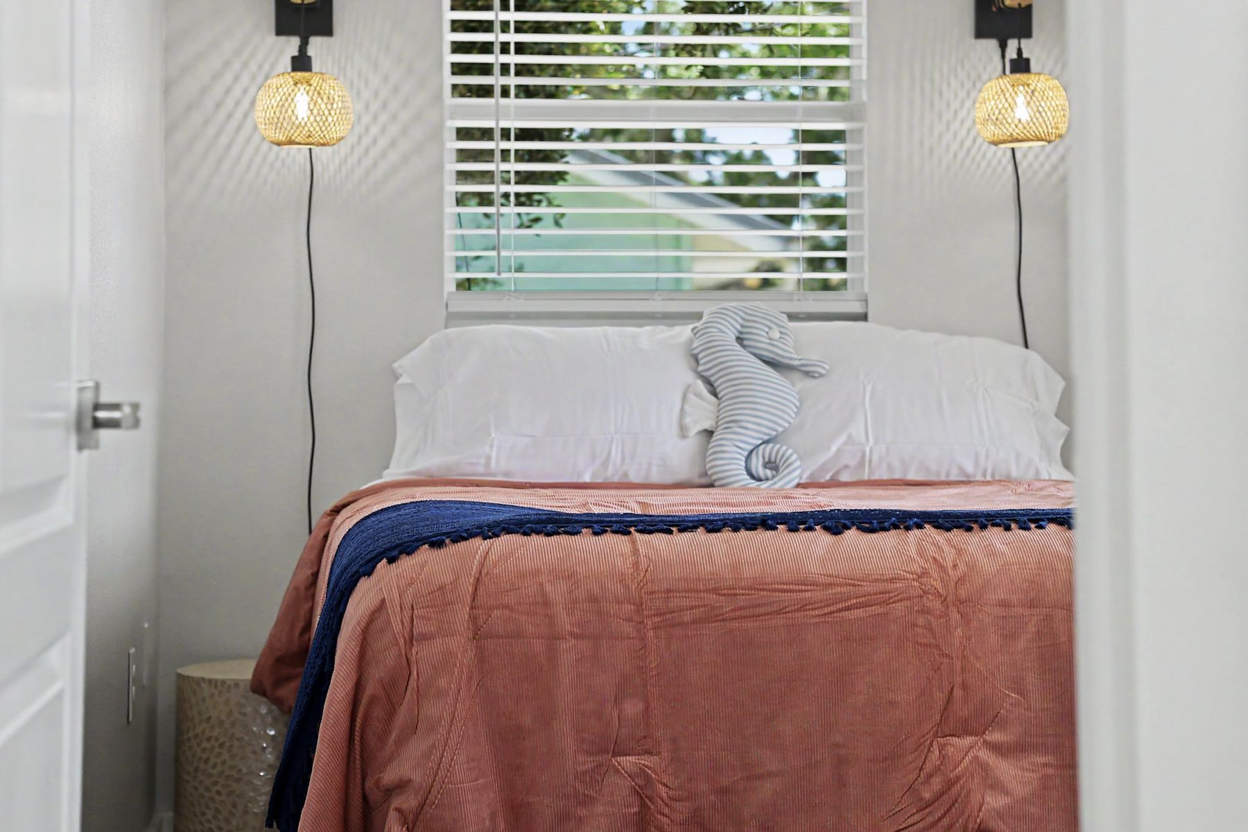 Bedding and pillows, close at The Rusty Hook Riverhouse, Old Homosassa, Florida