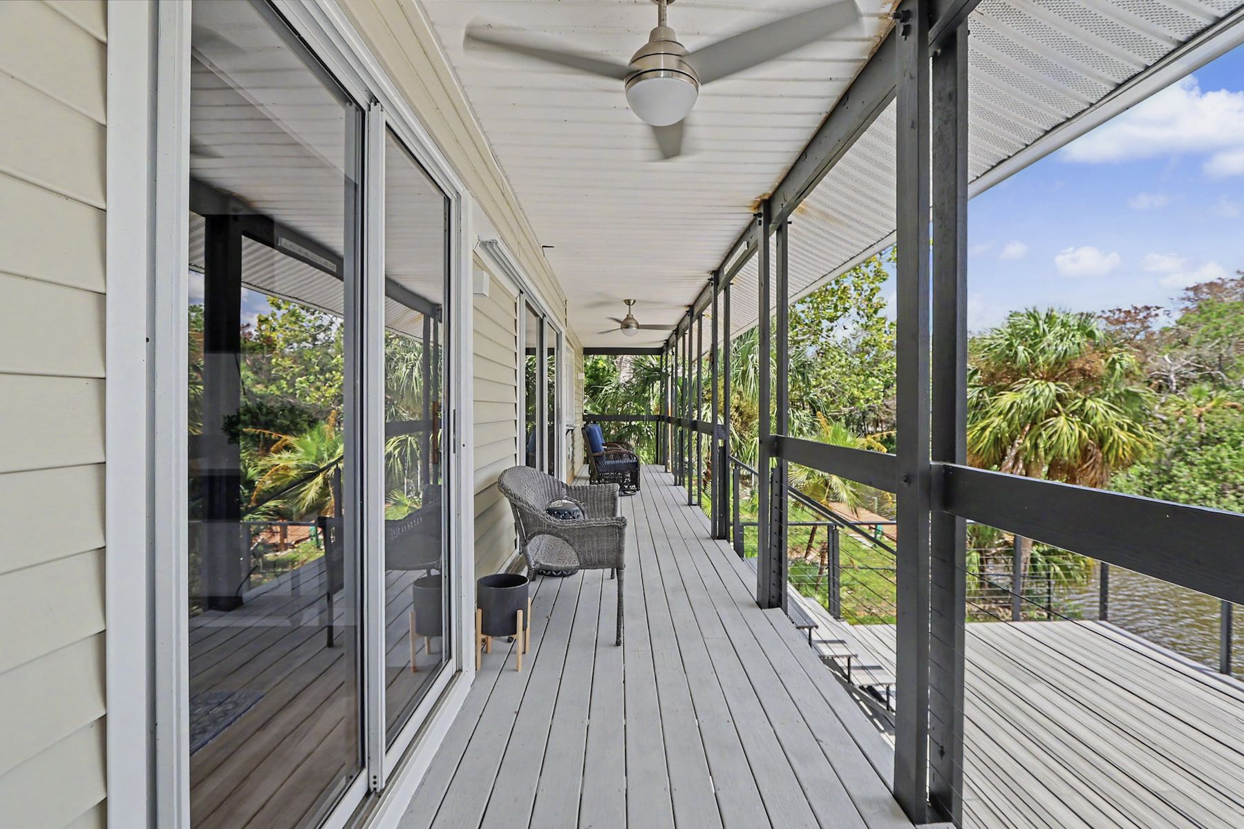 The long view down the porch at The Rusty Hook Riverhouse, Old Homosassa, Florida