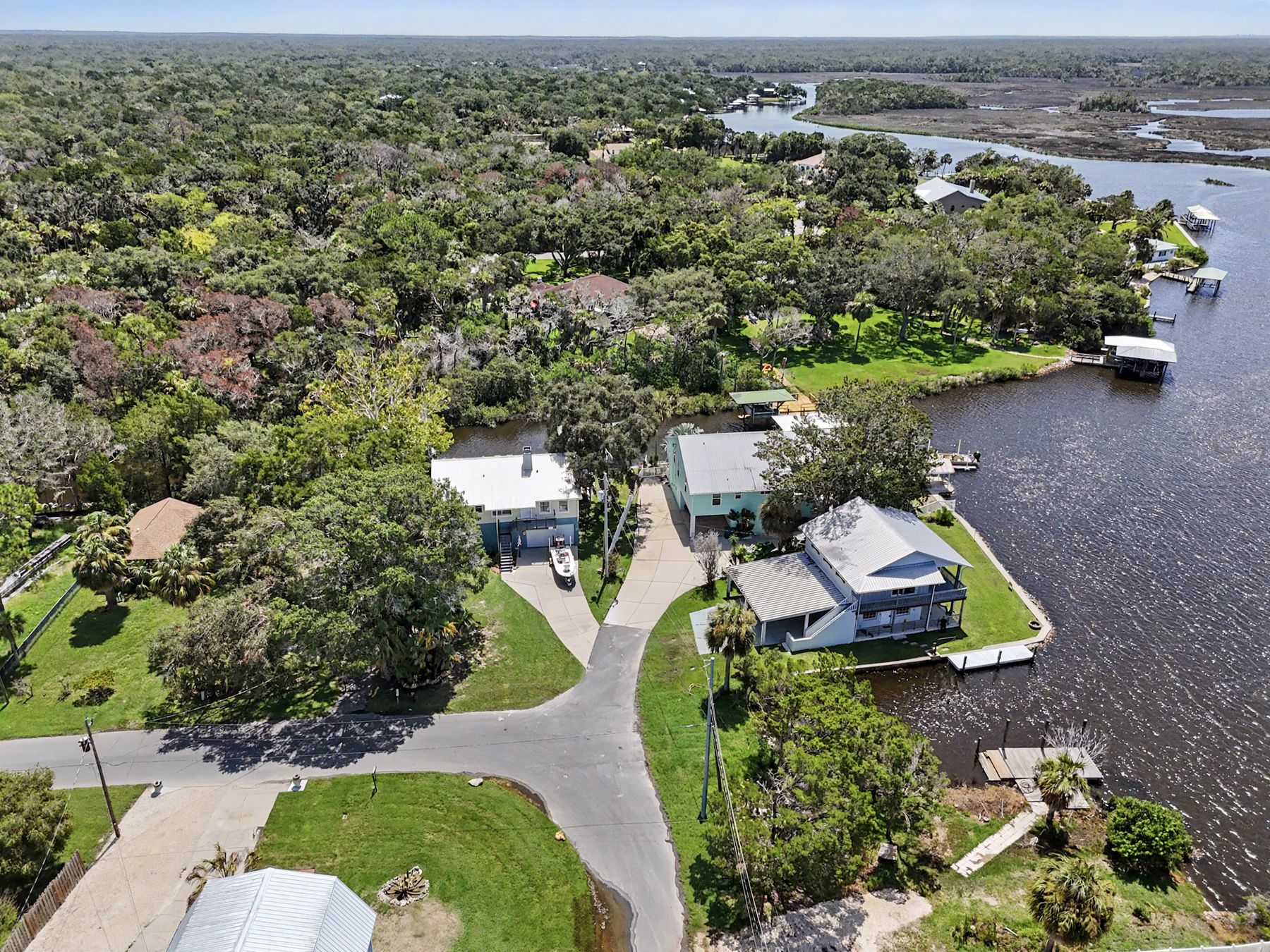 The bend in the creek from above at The Rusty Hook Riverhouse, Old Homosassa, Florida